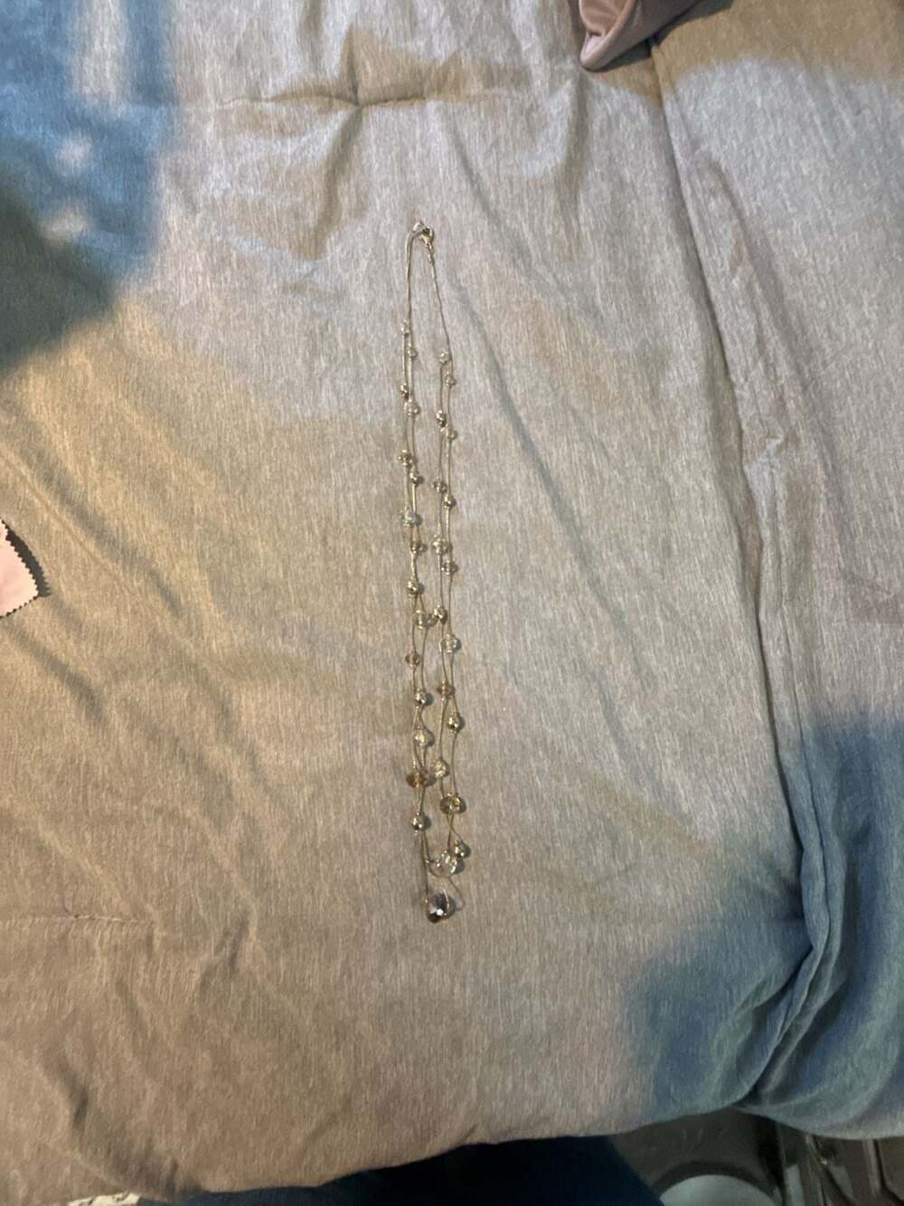Gold-Tone Multi-Strand Necklace with Faceted Brown and Clear Beaded Accents